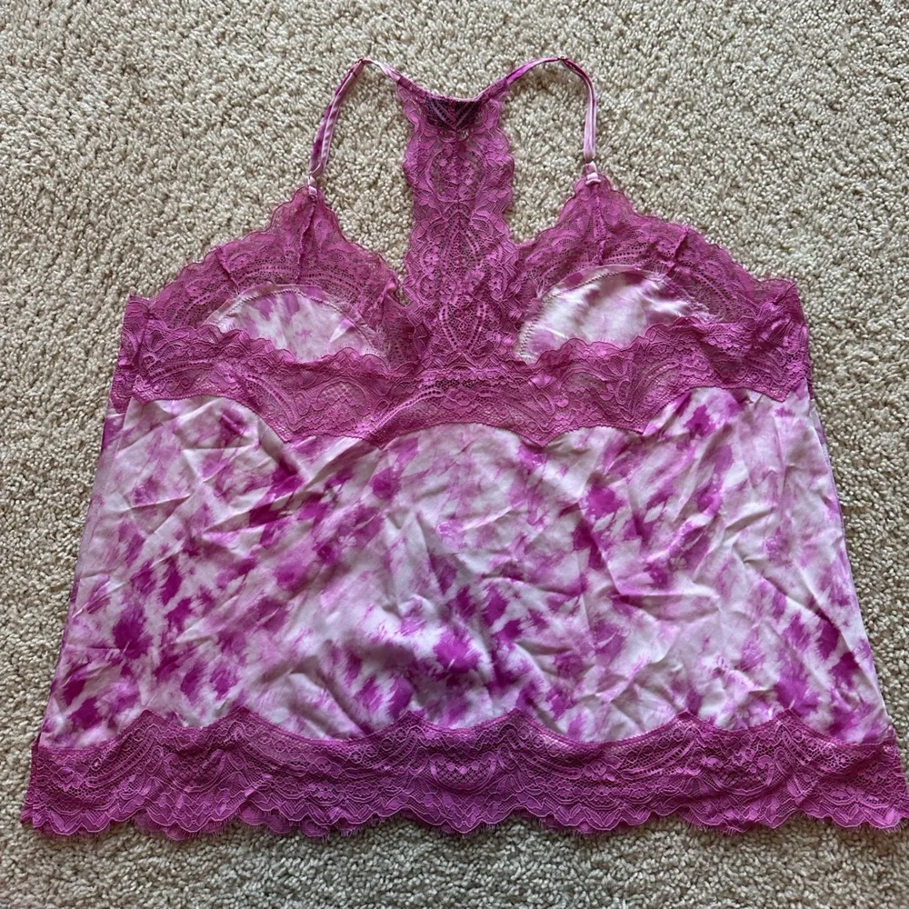 Pajama Set INC Pink Tie-Dye Lace Trim XXL shorts camisole racerback silky